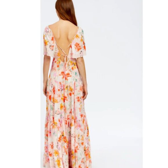 $695 Tanya Taylor Women's Pink Willa V Neck Floral Print Silk Dress Size 8 - Picture 3 of 7